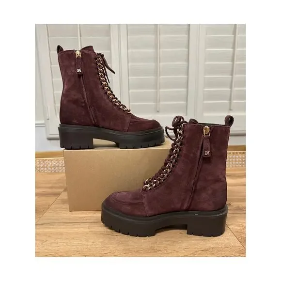 Sam Edelman Lovrin Bootie Spiced Pecan Size 5.5 NWOT Gold Details Dark Burgundy - Picture 8 of 13